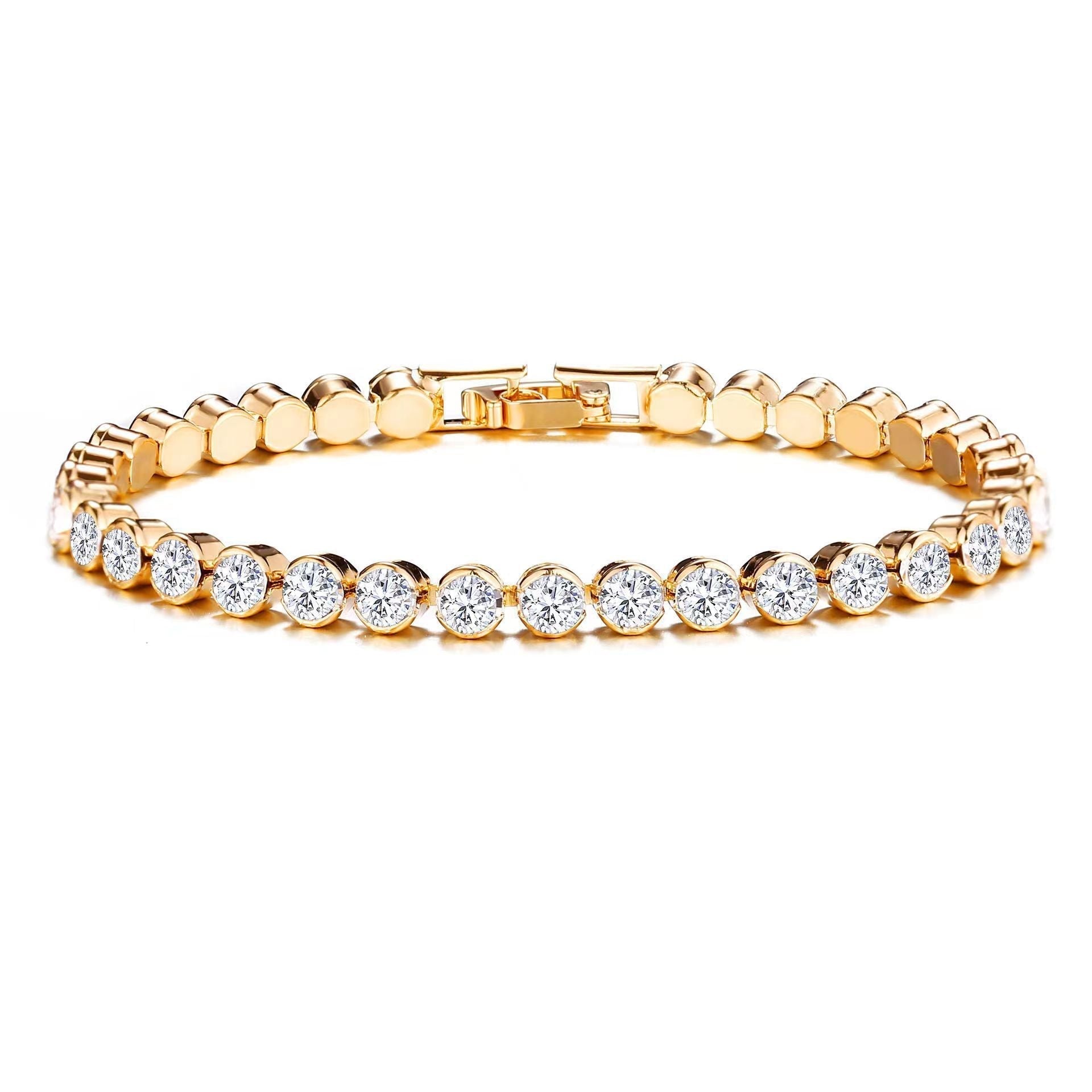 Round Cut Pulseira Tennis | Ouro