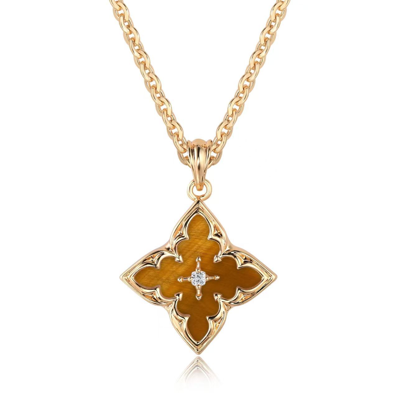 Blue Clover Pendant Colar | Ouro