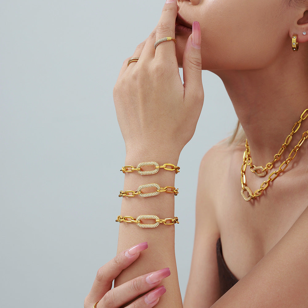 Paved Chunky Chain Link Conjunto de Joias | Ouro