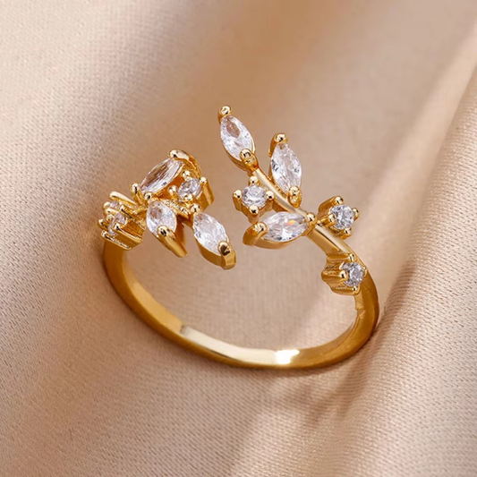 Ouro Open Leaf Anel