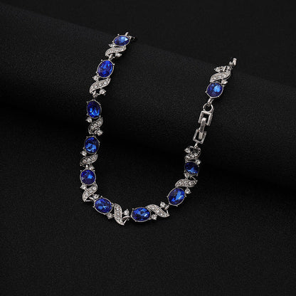 Prata Safira Floral Link Pulseira