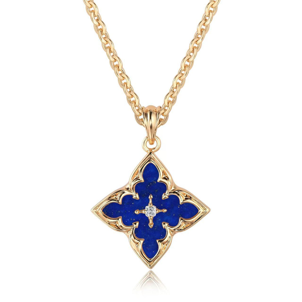 Blue Clover Pendant Colar | Ouro