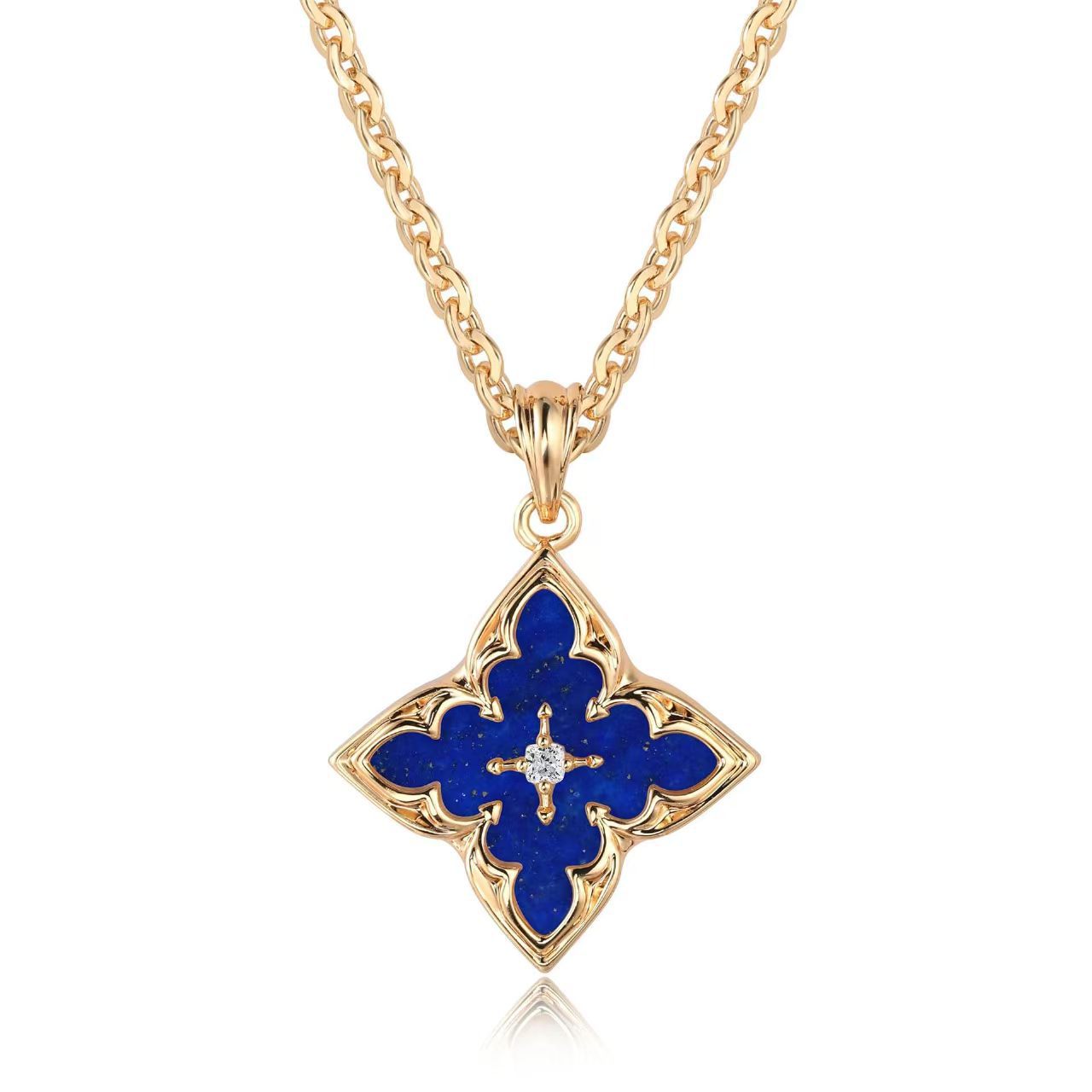 Blue Clover Pendant Colar | Ouro