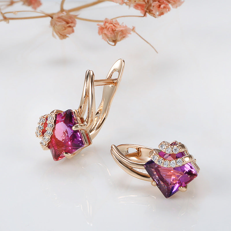 Crimson Square Cristal Brincos | Rosegold