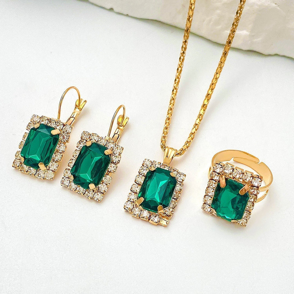 Ouro Esmeralda Rectangular Conjunto de Joias
