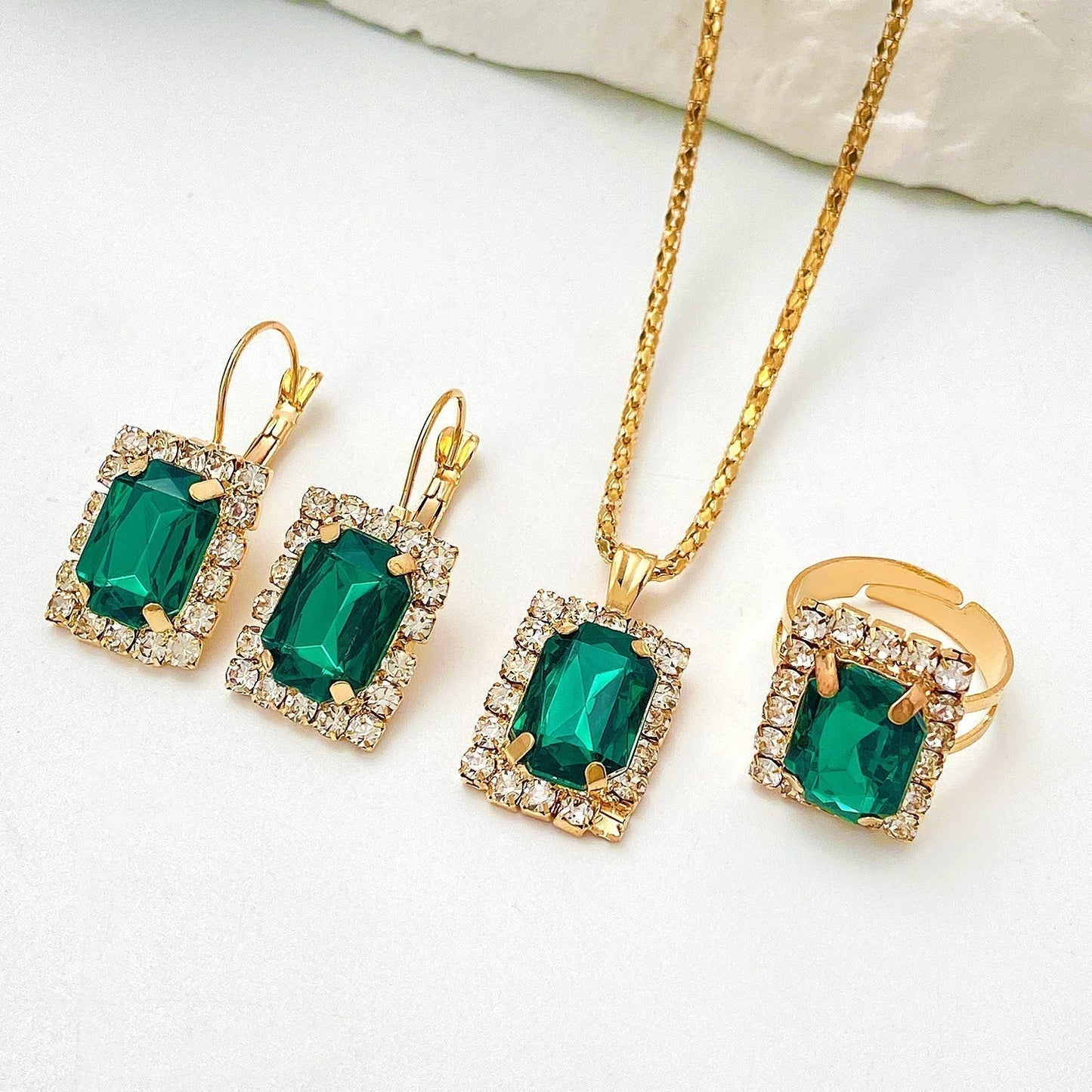 Ouro Esmeralda Rectangular Conjunto de Joias