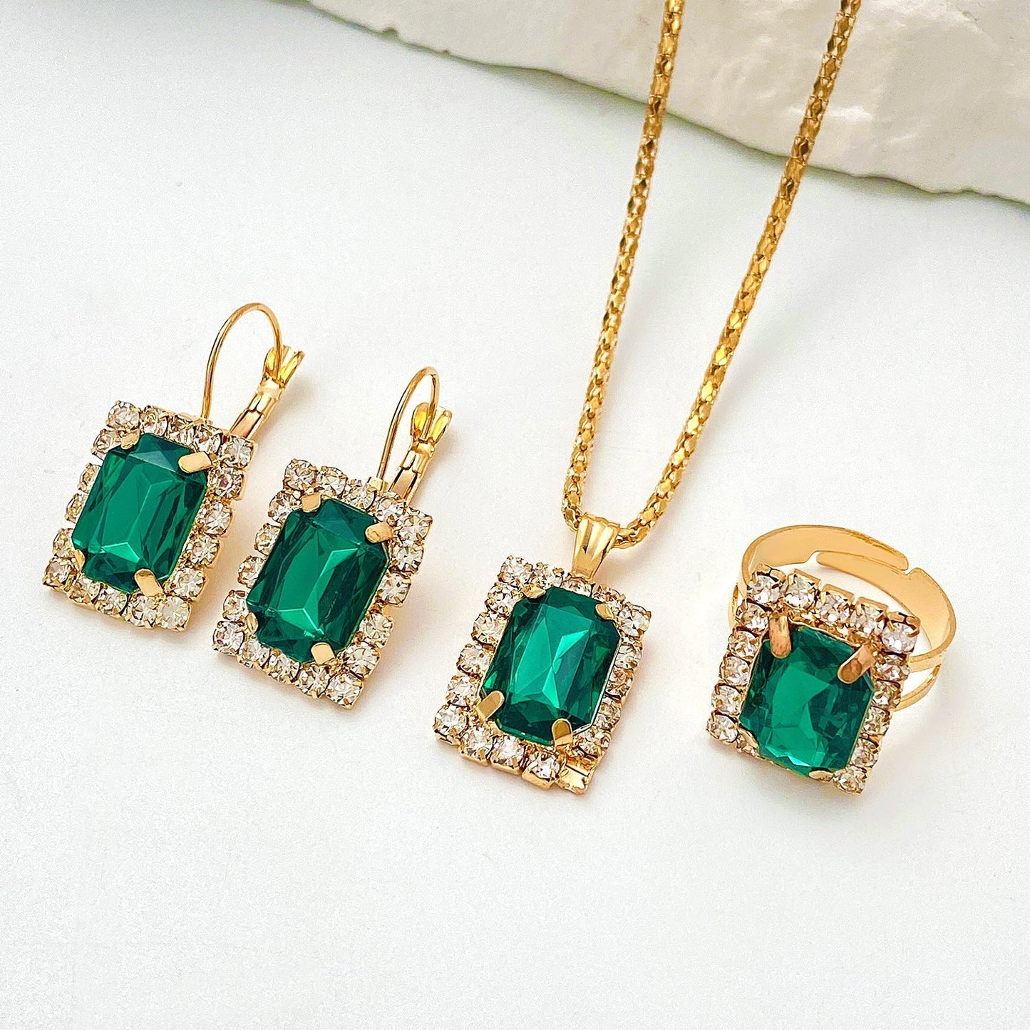 Sylvara Greenveil Conjunto de Joias | Branco Ouro