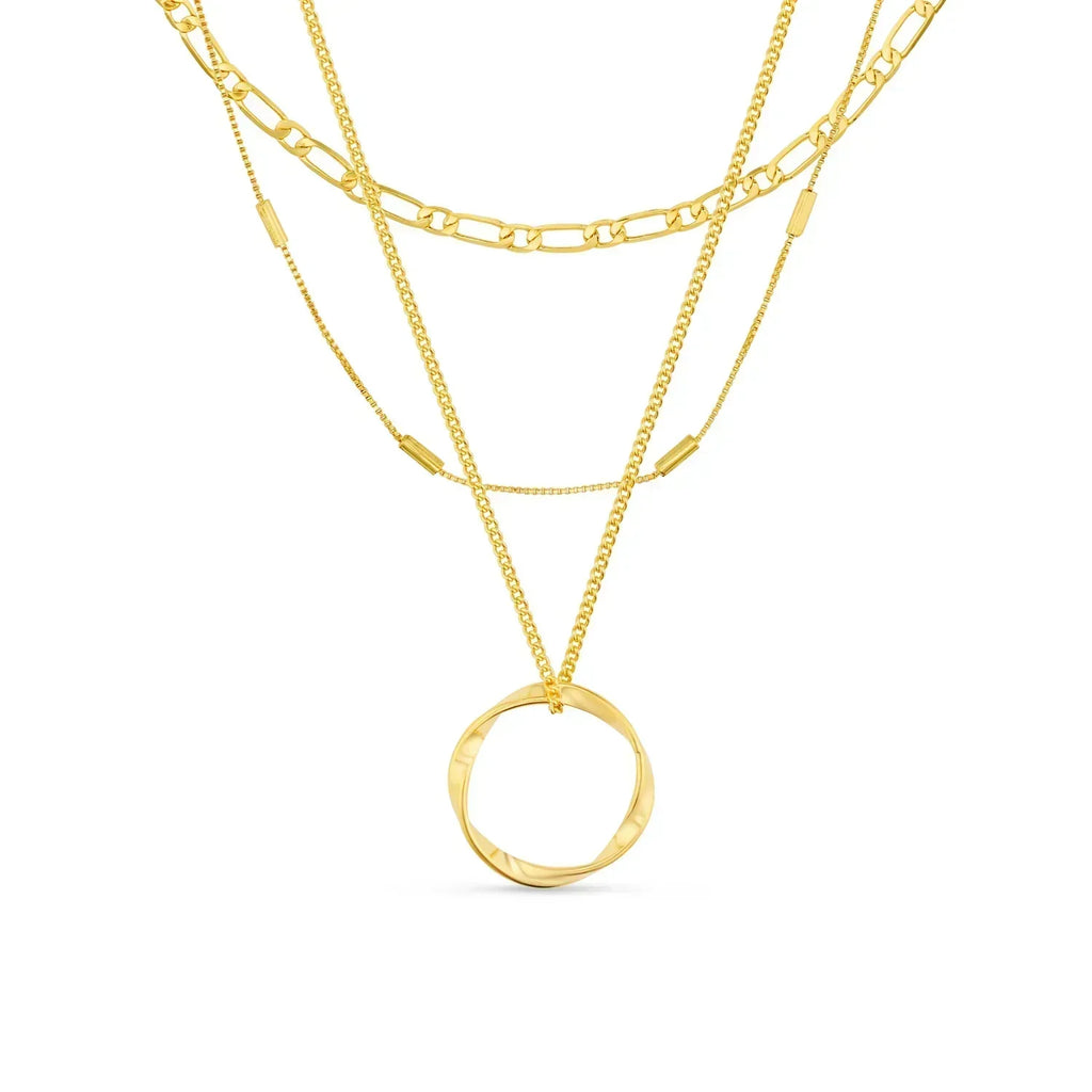 Open Circle Three Row Colar | Ouro