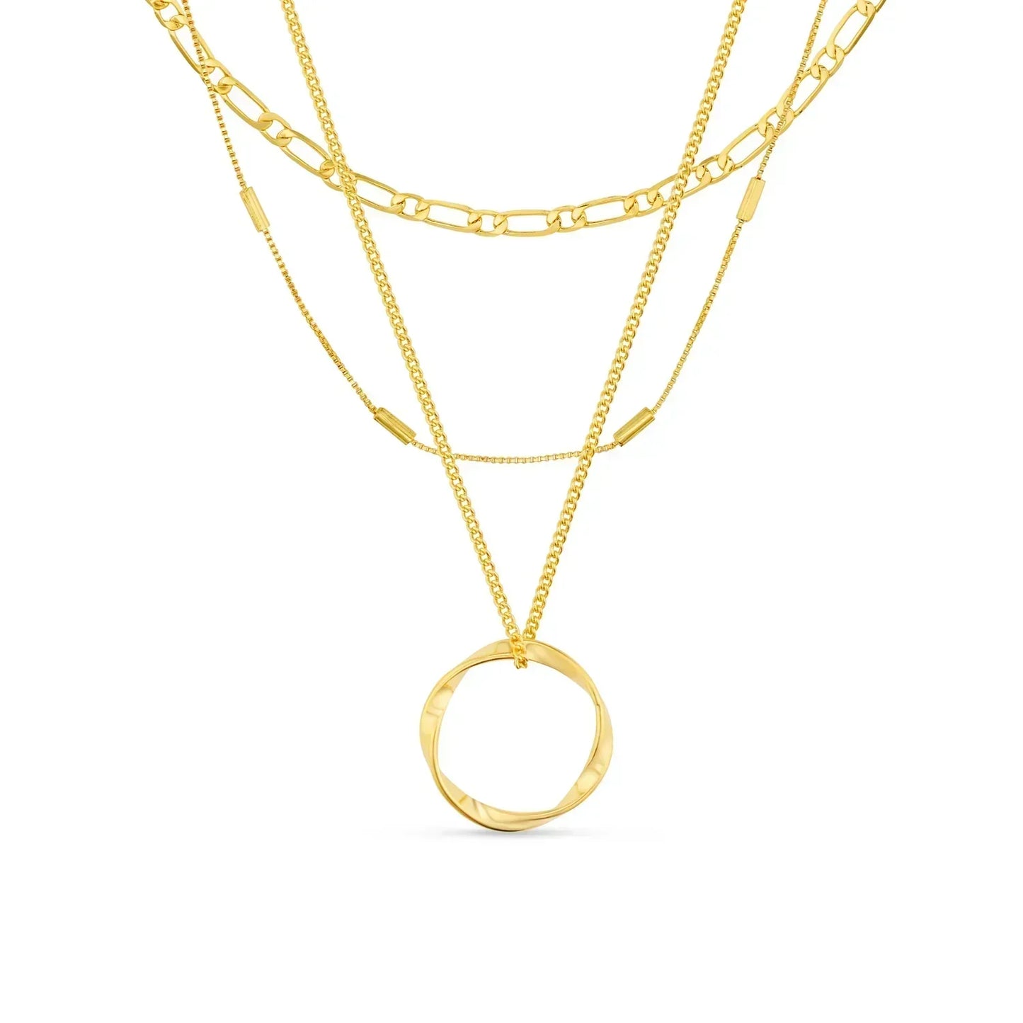 Open Circle Three Row Colar | Ouro