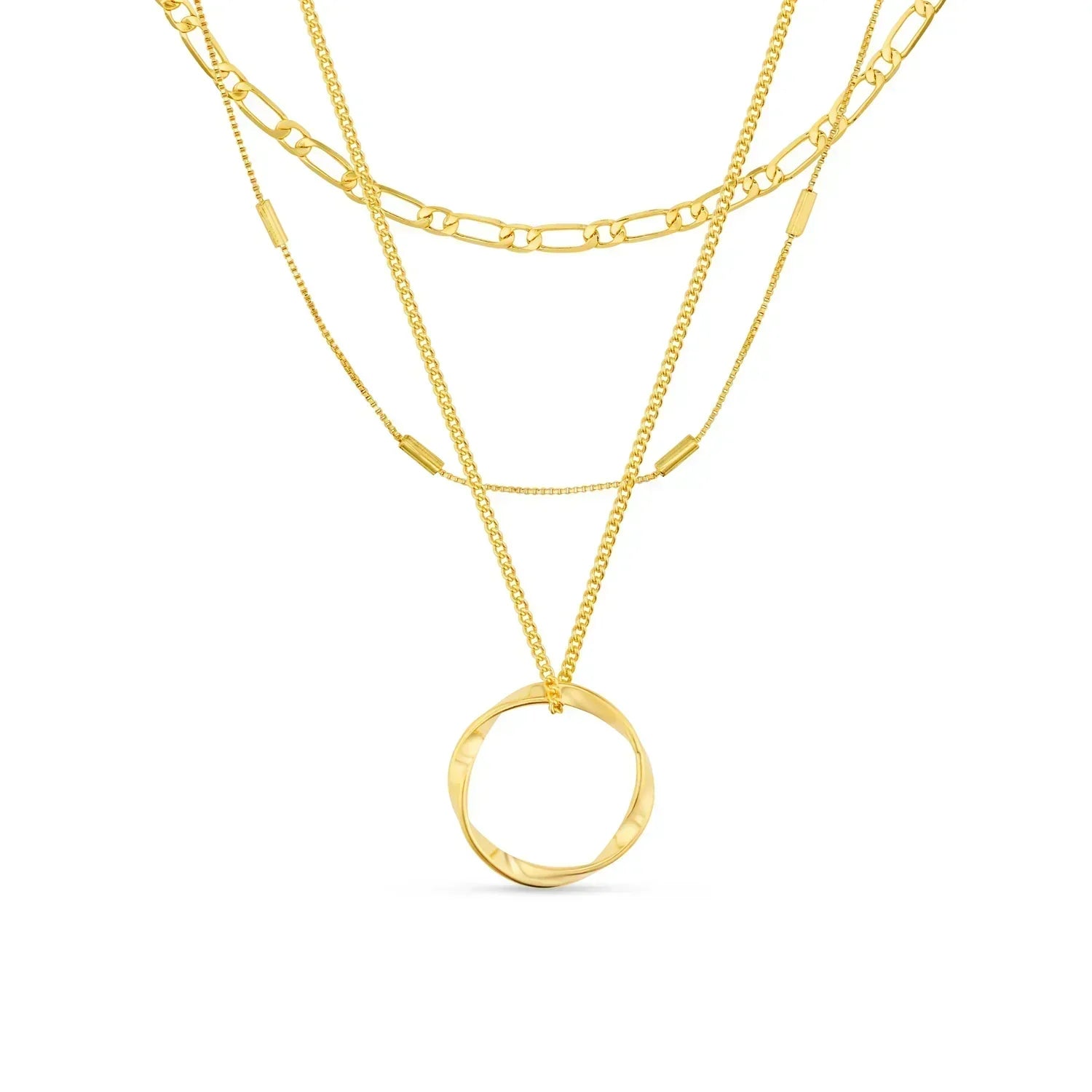 Open Circle Three Row Colar | Ouro