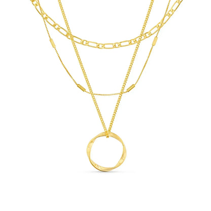 Open Circle Three Row Colar | Ouro