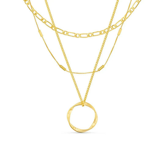 Open Circle Three Row Colar | Ouro
