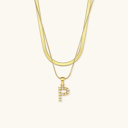 Fiona Layered Ouro Initial Letter Colar