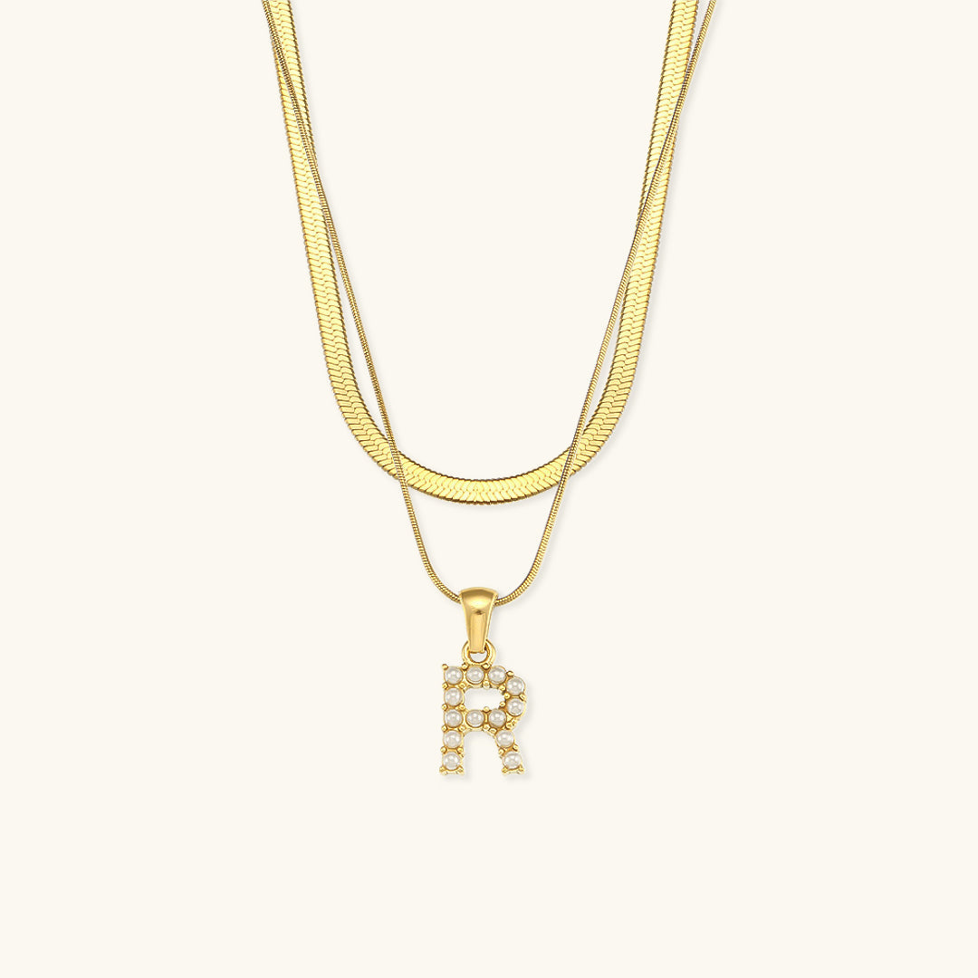 Fiona Layered Ouro Initial Letter Colar