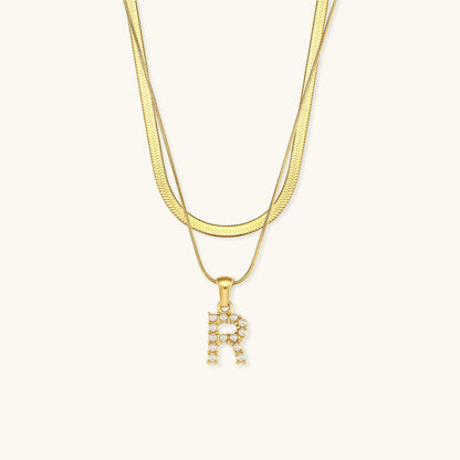 Fiona Layered Ouro Initial Letter Colar