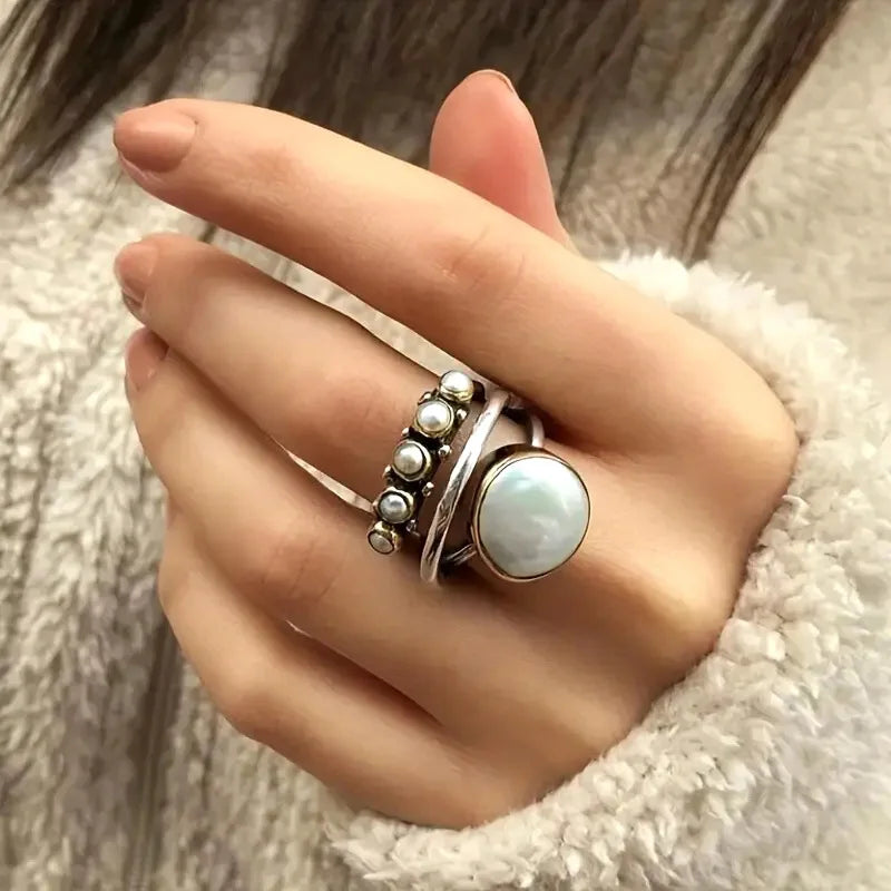 Pérola Stacking Anéis Conjunto