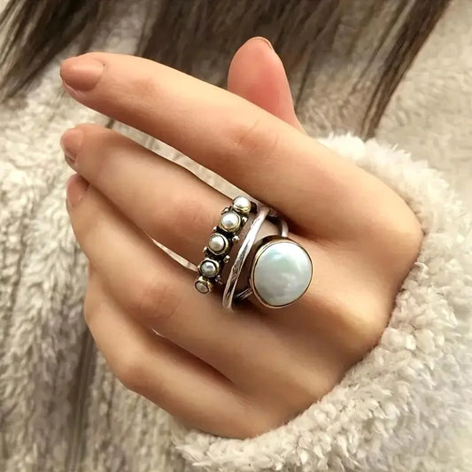 Pérola Stacking Anéis Conjunto