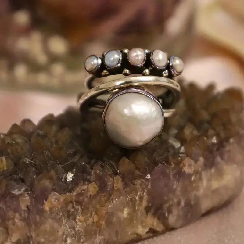 Pérola Stacking Anéis Conjunto