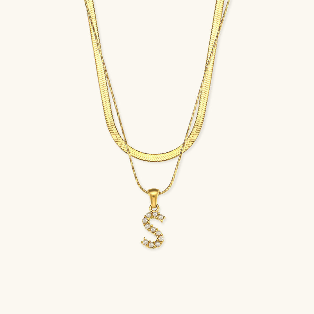 Fiona Layered Ouro Initial Letter Colar