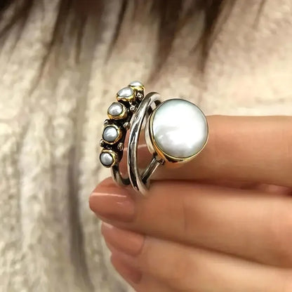 Pérola Stacking Anéis Conjunto