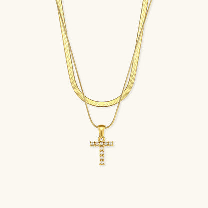 Fiona Layered Ouro Initial Letter Colar