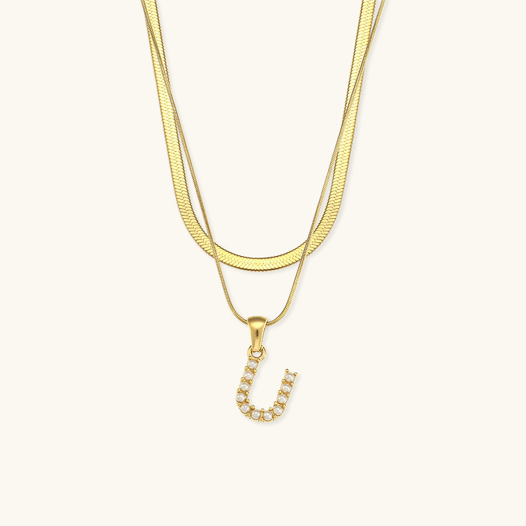 Fiona Layered Ouro Initial Letter Colar