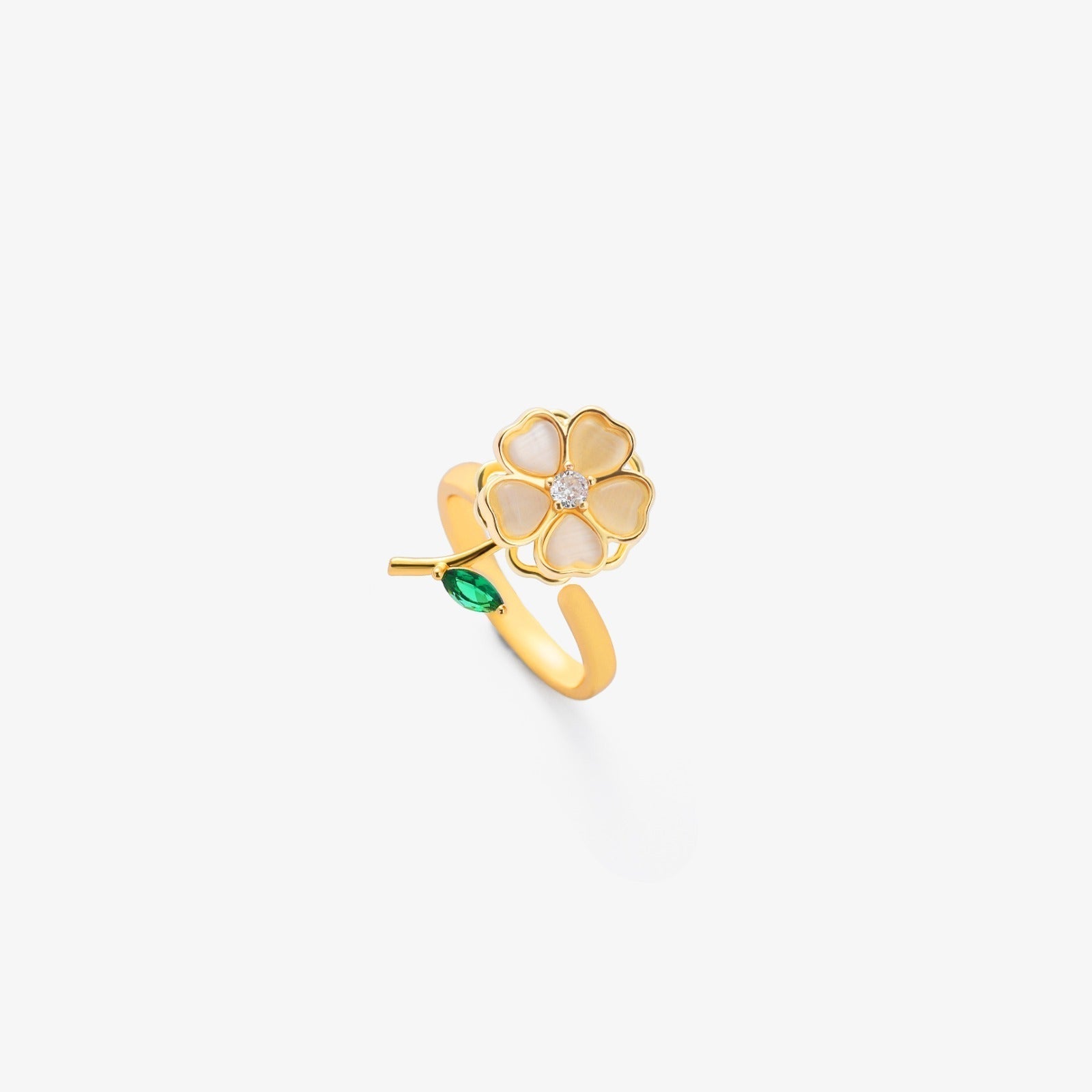 Esmeralda Leaf Flower Spinning Anel | Ouro