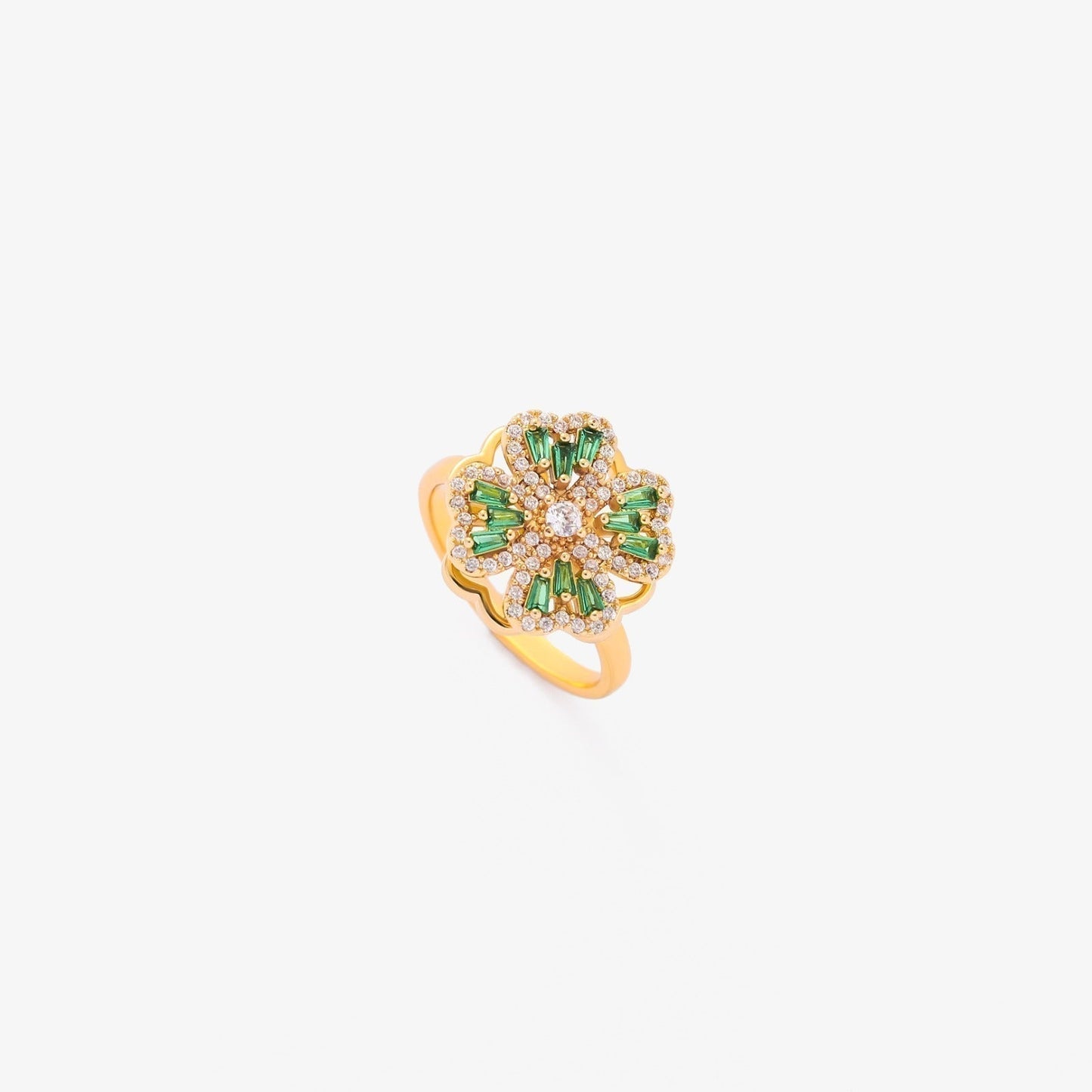 Ouro Esmeralda Floral Anel