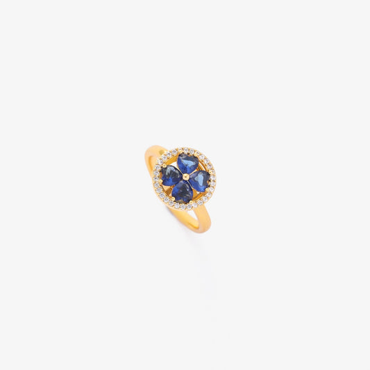 Ouro Safira Floral Anel