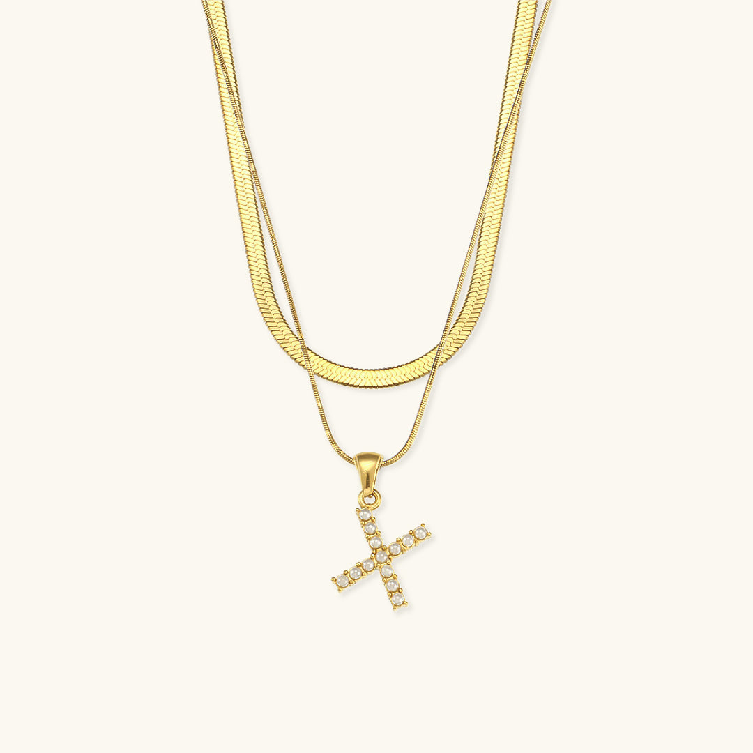 Fiona Layered Ouro Initial Letter Colar