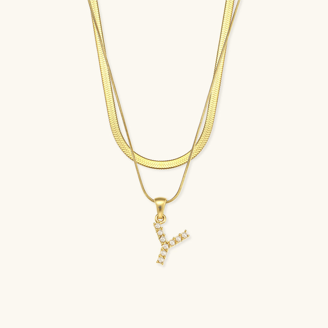 Fiona Layered Ouro Initial Letter Colar