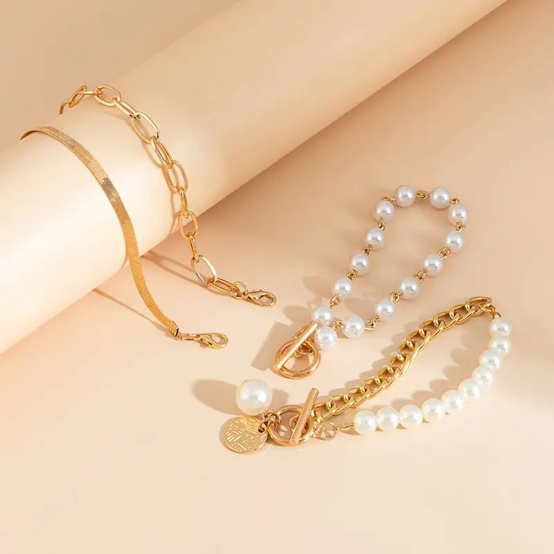 Premium Layered Pulseira de Pérolas Conjunto