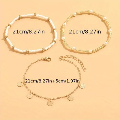 Coastal Pendente 3-Piece Layered Anklet Conjunto | Ouro
