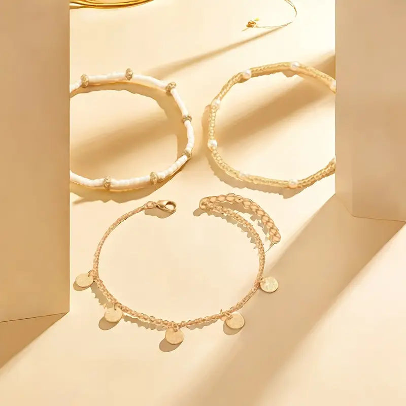 Coastal Pendente 3-Piece Layered Anklet Conjunto | Ouro