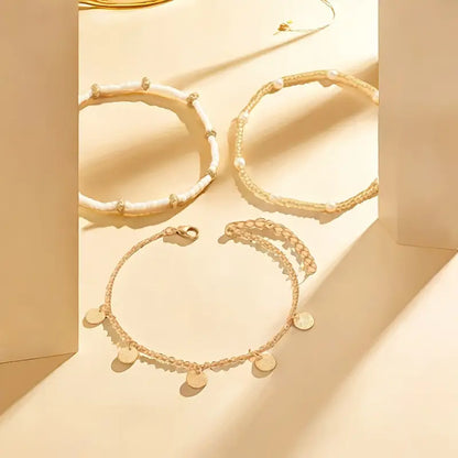 Coastal Pendente 3-Piece Layered Anklet Conjunto | Ouro