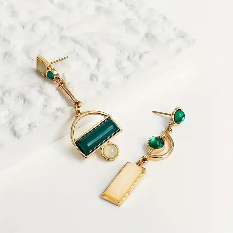 Ouro Esmeralda Geometric Brincos Pendentes
