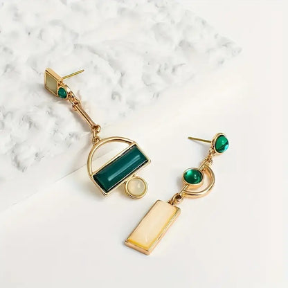 Ouro Esmeralda Geometric Brincos Pendentes