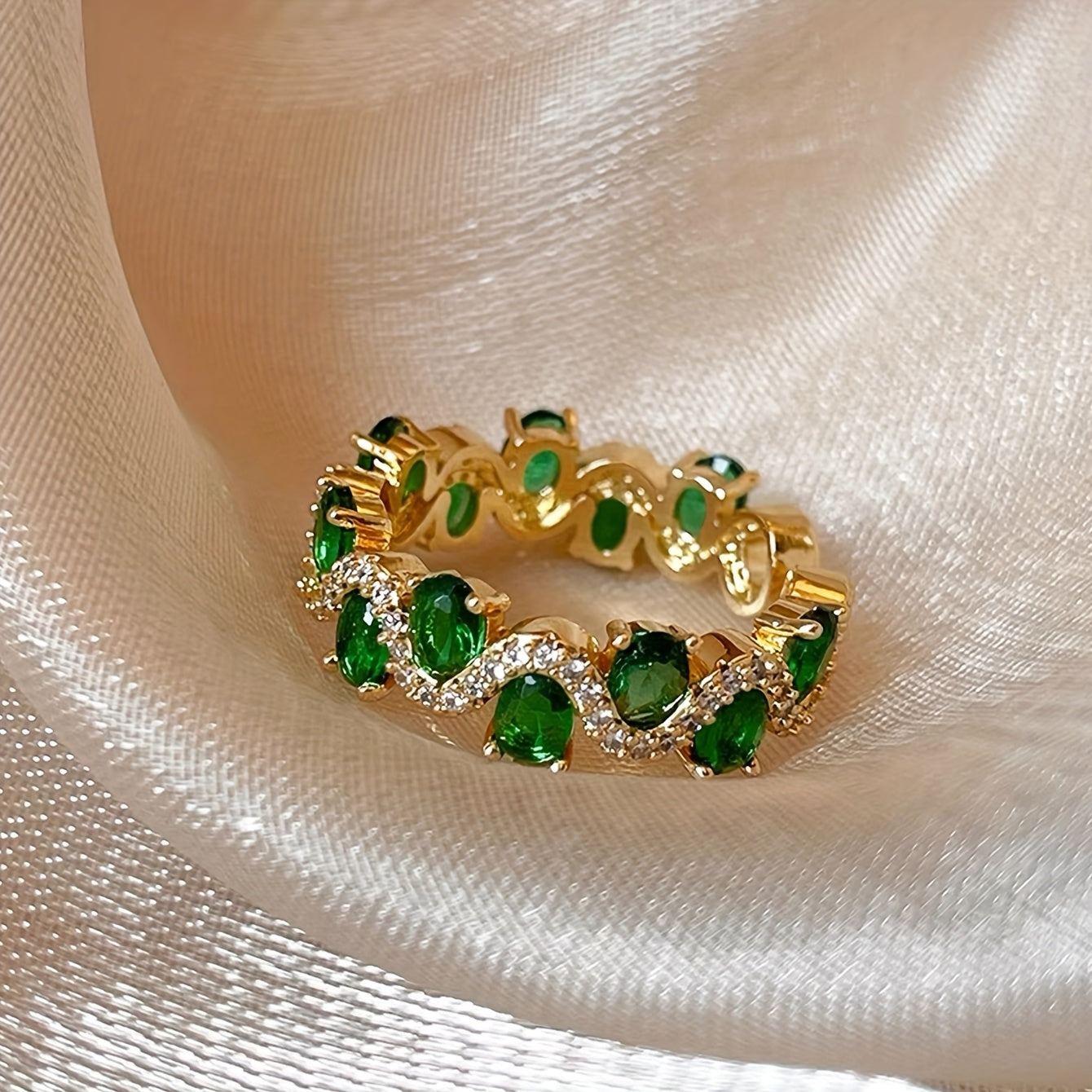 Calira Sparkling Esmeralda Open Anel | Ouro