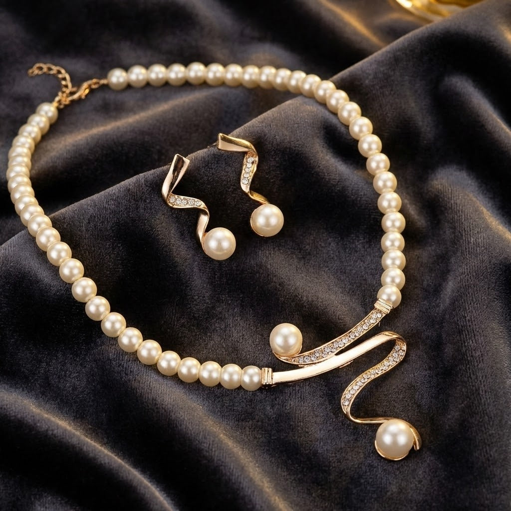 Elegant Natural Colar de Pérolas Conjunto