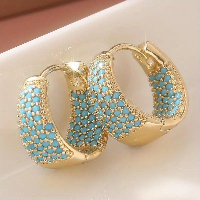 Golden-Tone Turquesa Beaded Brincos de Argola | Ouro