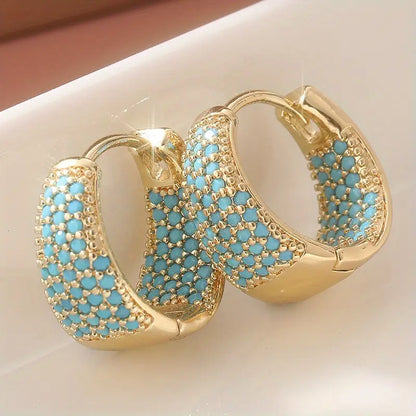 Golden-Tone Turquesa Beaded Brincos de Argola | Ouro