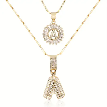 Pave letter initial conjunto de colares | Ouro