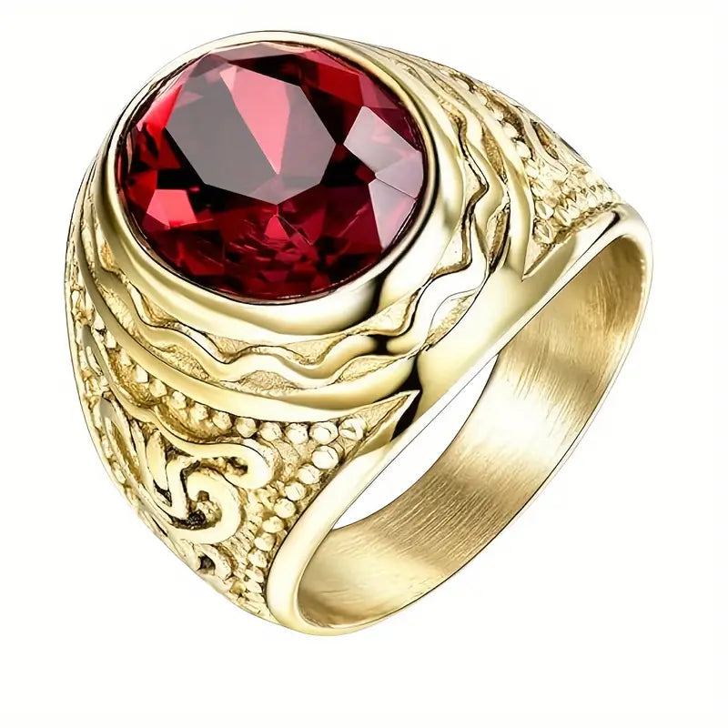 Ouro Rubi Engraved Anel