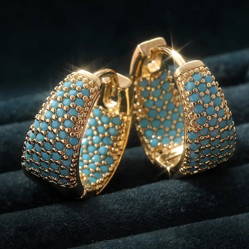 Golden-Tone Turquesa Beaded Brincos de Argola | Ouro