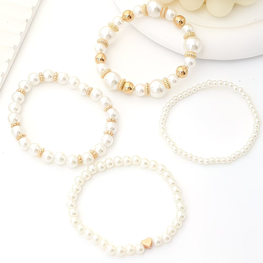 Pérola Stacking Conjunto de Pulseiras of 4