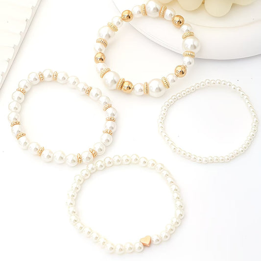Pérola Stacking Conjunto de Pulseiras of 4
