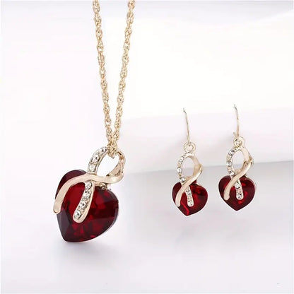 Ouro Rubi Twisted Coração Conjunto de Joias