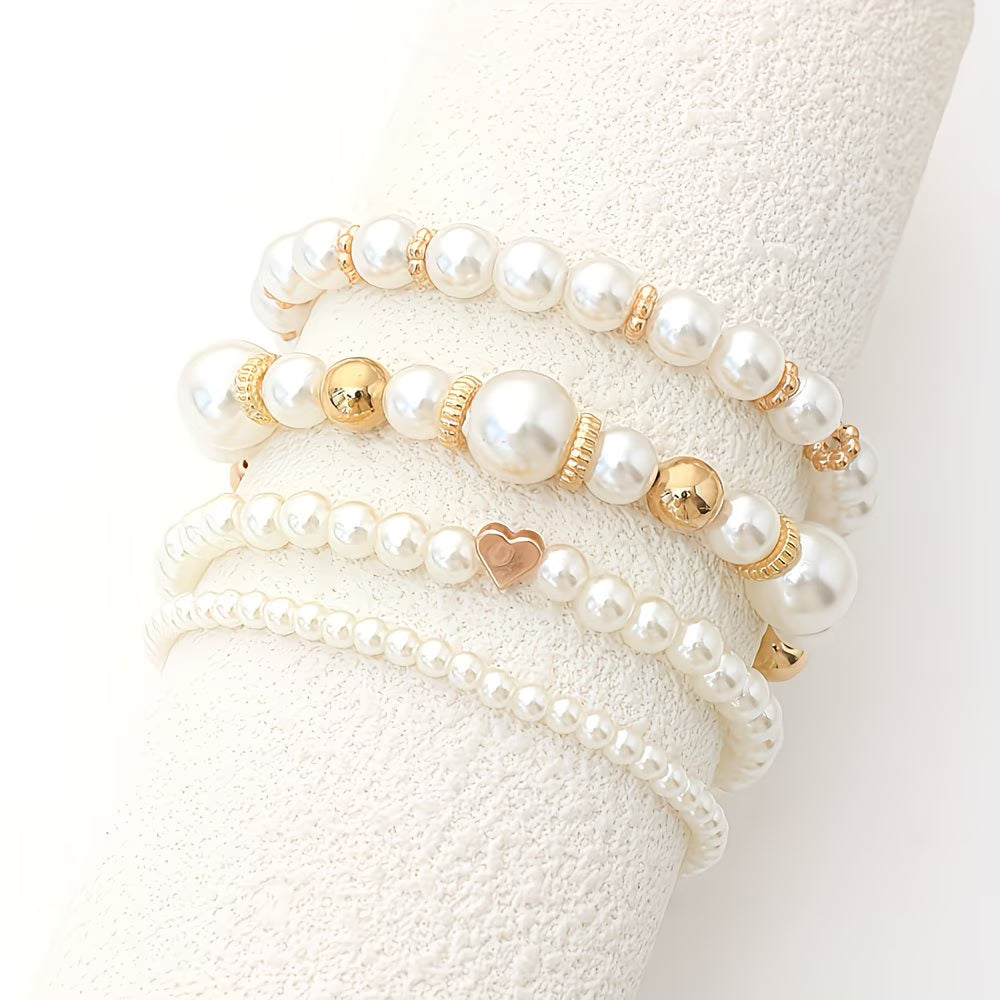 Pérola Stacking Conjunto de Pulseiras of 4