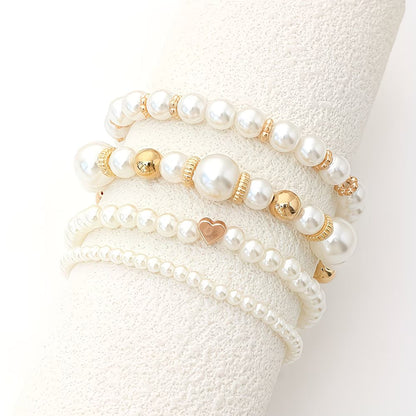 Pérola Stacking Conjunto de Pulseiras of 4