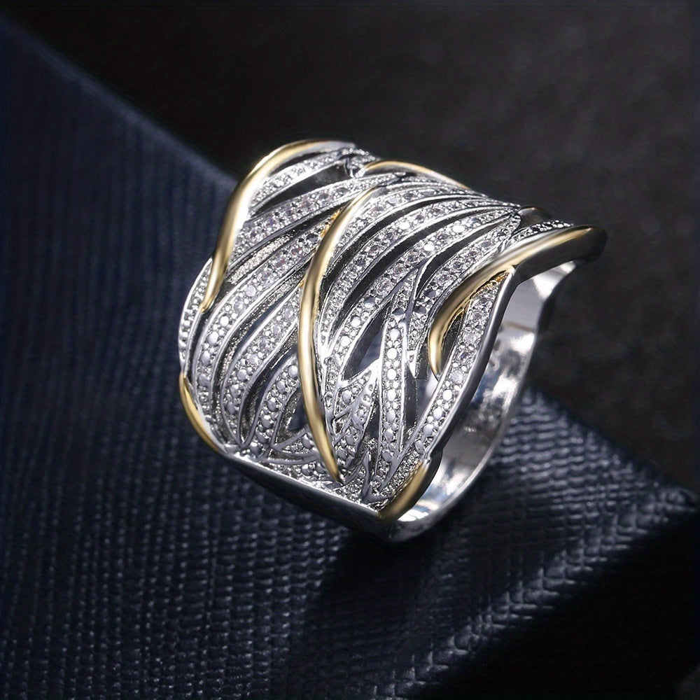 Prata and Ouro Woven Band Anel